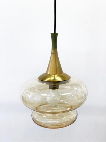 Vintage hanglamp glas messing design retro mid century lamp beschikbaar voor biedingen