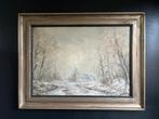 Winterlandschap met kerk, olieverf op linnen, Ophalen of Verzenden
