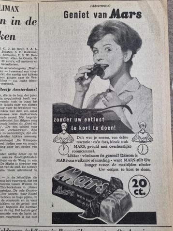 Advertentie Geniet van Mars chocolade (krant 1960) beschikbaar voor biedingen