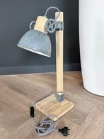 Tafellamp Mexlite Gearwood met houten voet en grijze kap, Ophalen, Zo goed als nieuw, Hout, Minder dan 100 cm