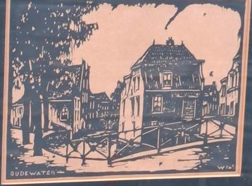 OUDEWATER.  Stadsgezicht. Houtgravure.  Ca 1930. 31/26 cm. beschikbaar voor biedingen