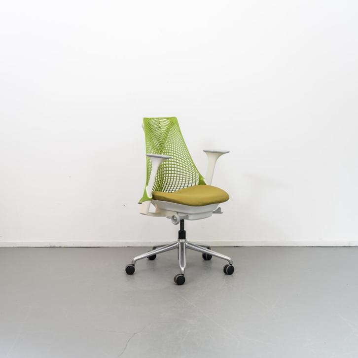 2x Herman Miller Sayl Bureaustoel Groen/Wit - Chroom, Huis en Inrichting, Bureaustoelen, Zo goed als nieuw, Bureaustoel, Groen