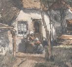 Aquarel door J. Garjeanne boerin met kind voor boerderij, Antiek en Kunst, Ophalen of Verzenden