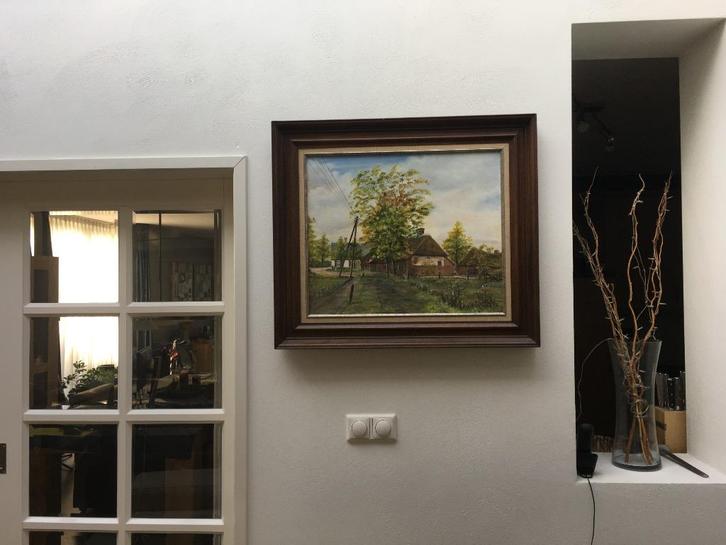 TE KOOP: prachtig olieverf-schilderij ‘Achtereindje’, Antiek en Kunst, Kunst | Schilderijen | Klassiek, Ophalen