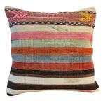 Kelim kussen 50x50 roze bruin brick blauw, Yazgibi, Overige kleuren, Verzenden, Vierkant