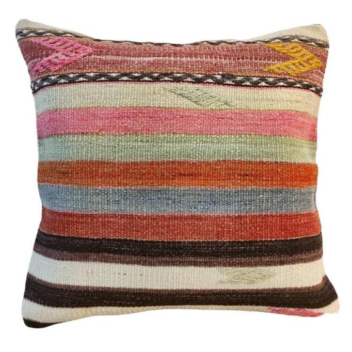 Kelim kussen 50x50 roze bruin brick blauw, Huis en Inrichting, Woonaccessoires | Kussens, Nieuw, Overige kleuren, Vierkant, Verzenden