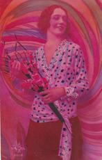 Dame met bloemen 1934, Verzamelen, Ansichtkaarten | Themakaarten, Verzenden, 1920 tot 1940, Gelopen, Overige thema's
