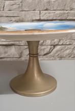 Oude bonbonschaal van keramiek op metalen poot  mooie print, Ophalen of Verzenden