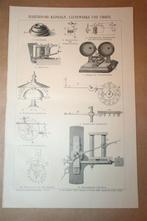 Antieke prent - Elektrische klokken, bellen e.d. - Ca 1885 !, Verzamelen, Ophalen of Verzenden, Voor 1940, Gebruikt