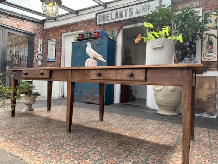 antieke tafel eikenhout oude lange franse eettafel, Huis en Inrichting, Tafels | Eettafels, Gebruikt, 50 tot 100 cm, 200 cm of meer