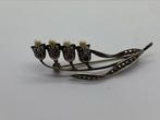 V37 Prachtige zilveren broche parel markasiet, Sieraden, Tassen en Uiterlijk, Ophalen of Verzenden, Zilver, Broche, Met edelsteen