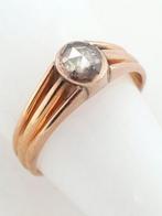 Antieke 14 karaat rosegouden ring met een grote roosdiamant, Ophalen of Verzenden, Dame, Goud, Kleiner dan 17