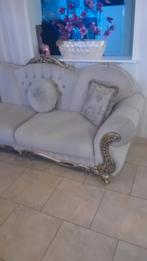 Te koop mooie beige barok velvet bankstel, Huis en Inrichting, Banken | Sofa's en Chaises Longues, Ophalen, Zo goed als nieuw