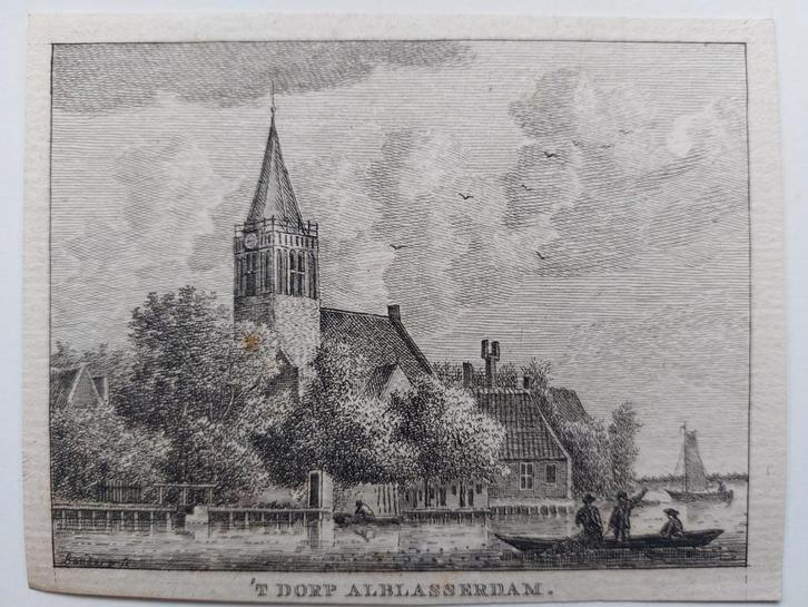154 / Alblasserdam   -   Gravure uit 1792 door J. Bulthuis, Antiek en Kunst, Kunst | Etsen en Gravures, Ophalen of Verzenden