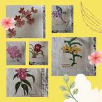 6x bloem borduurwerkjes van bloemen met latijnse naam, Hobby en Vrije tijd, Borduren en Borduurmachines, Ophalen of Verzenden