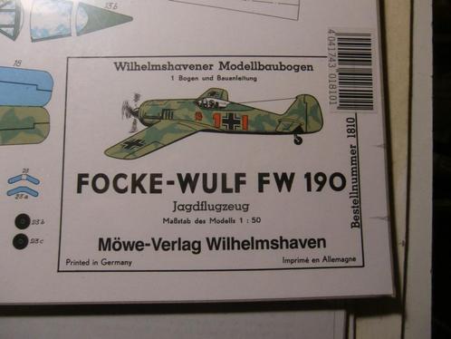 (07) Bouwplaat Focke-Wulf 190 schaal 1/50, Hobby en Vrije tijd, Modelbouw | Vliegtuigen en Helikopters, Zo goed als nieuw, Vliegtuig