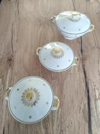 1 soepterrine en 2 dekschalen met gouden versiering, Antiek en Kunst, Antiek | Schalen, Ophalen of Verzenden