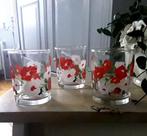 3 vintage glazen met klaproos / klaprozen /  papavers, Glas, Overige stijlen, Glas of Glazen, Ophalen of Verzenden