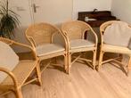 4 rotan eettafel stoelen met kussentjes, Huis en Inrichting, Stoelen, Ophalen, Overige kleuren, Riet of Rotan, Zo goed als nieuw