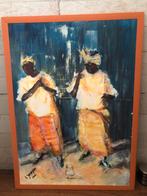 Afrikaanse kunst breedte 54 en lengte 73,5 cm. In lijst., Antiek en Kunst, Kunst | Schilderijen | Abstract, Ophalen of Verzenden