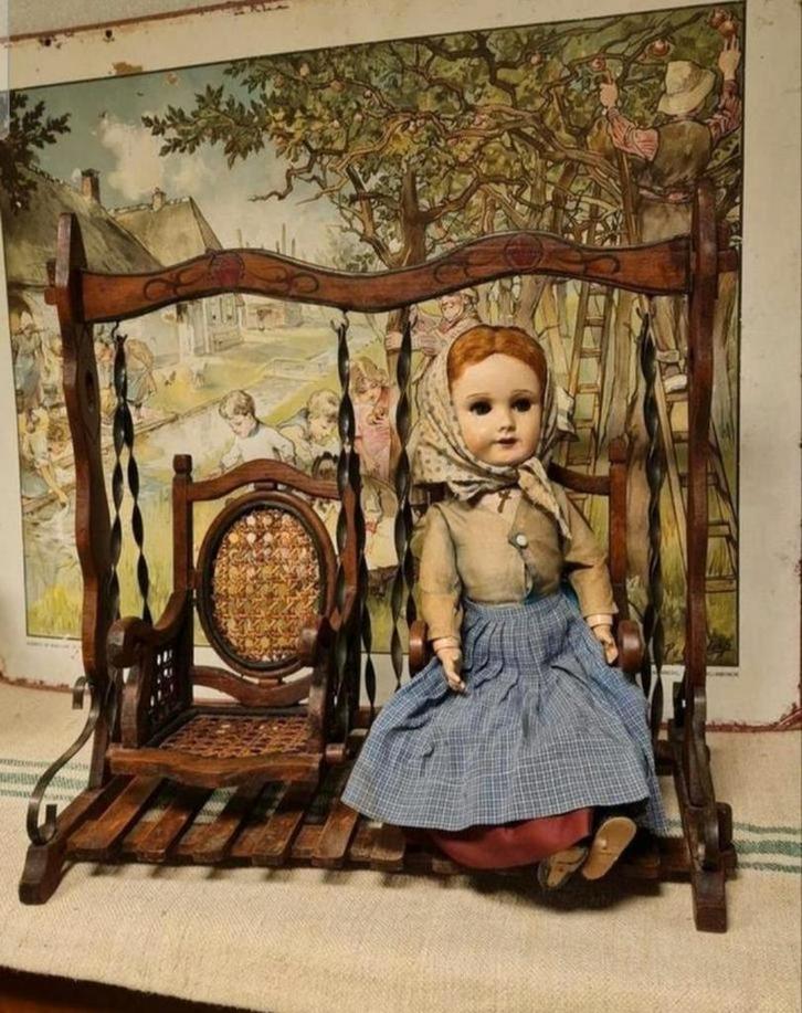 Antieke Franse houten poppen schommel/poppenwiegel, Antiek en Kunst, Antiek | Schoolplaten, Ophalen