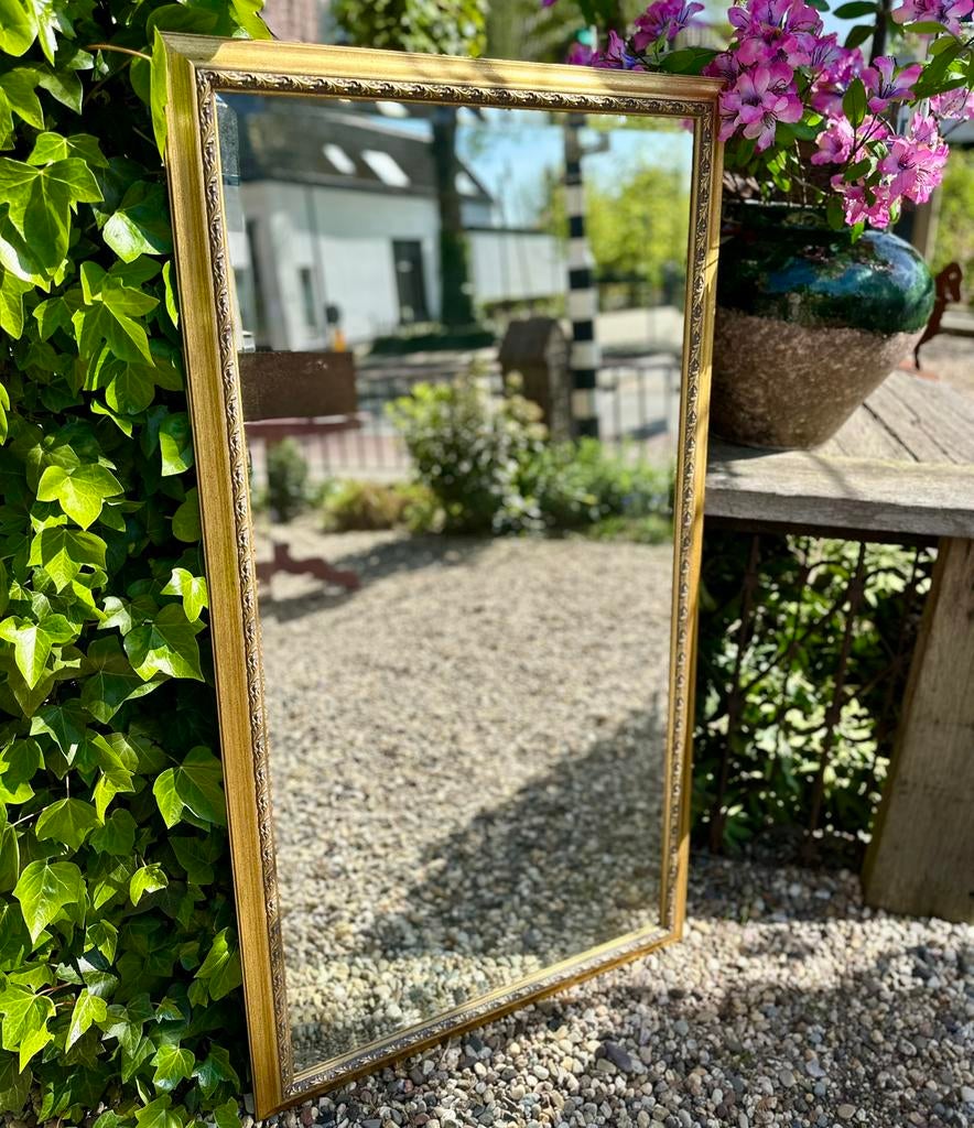 Prachtige oude gouden spiegel met facet geslepen glas, Ophalen, Info@ilfienile.nl, Zo goed als nieuw, Il Fienile