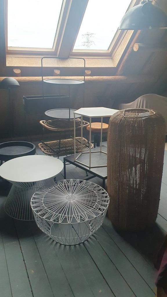 Bijzettafel, tafel, vloerlamp, windlicht, retro kruk, woood, Ophalen of Verzenden, Nieuw