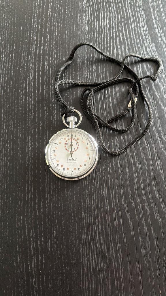 Hanbart stopwatch met koord, Overige merken, Zakhorloge, Staal, Ophalen of Verzenden