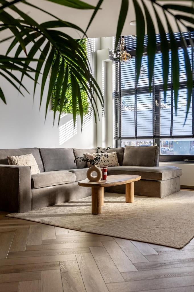 Hoekbank Thomas WOOOD vergrijst groen ribstof, Huis en Inrichting, Stoffering | Vloerbedekking, Ophalen, Minder dan 10 m², Groen