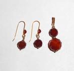 Oorbellen set Carneool edelsteen verguld, Overige materialen, Hangers, Overige kleuren, Nieuw