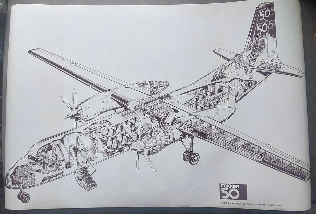 Originele Fokker 50 Poster - afm 110x75cm, Verzamelen, Luchtvaart en Vliegtuigspotten, Kaart, Foto of Prent, Ophalen of Verzenden