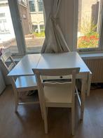 Witte IKEA inklapbare tafel met twee stoelen, Ophalen, Gebruikt, 100 tot 150 cm, Tot twee personen