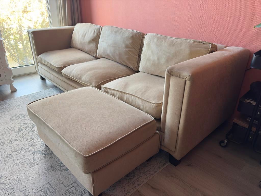 Nette en stevige bank met bijpassende hokker, Ophalen, 250 tot 300 cm, Gebruikt, 75 tot 100 cm