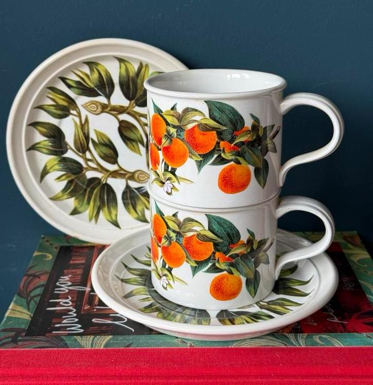 Portmeirion Oranges & Lemons set van 2 grote kop en schotels, Ophalen of Verzenden, Overige stijlen, Kop(pen) en/of Schotel(s)