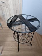 Glazen bijzettafel met metalen onderstel, Gebruikt, Rond, 55 tot 75 cm, Glas