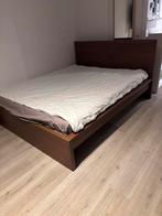 Ikea Malm bed 160x200 cm met matras, dekbed en kussens, Ophalen, Gebruikt, Bruin, Tweepersoons