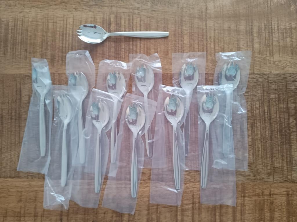 Amefa- Spork spoon en fork 2 in 1 amuse lepel- 12 stuks, Ophalen of Verzenden, Nieuw, Rvs of Chroom