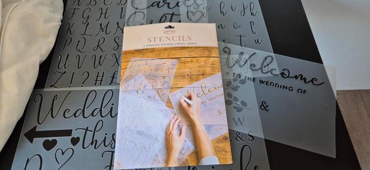 Bruiloft stencils met krijtstift, Hobby en Vrije tijd, Knutselen, Gebruikt, Overige typen, Ophalen of Verzenden