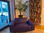 Lederen fauteuil, donkerpaarse love seat, Huis en Inrichting, Fauteuils, Ophalen, Gebruikt, Modern, Leer