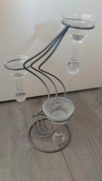 Sierlijke kandelaar met 3 glazen kelken, Huis en Inrichting, Woonaccessoires | Kandelaars en Kaarsen, Ophalen, Overige materialen