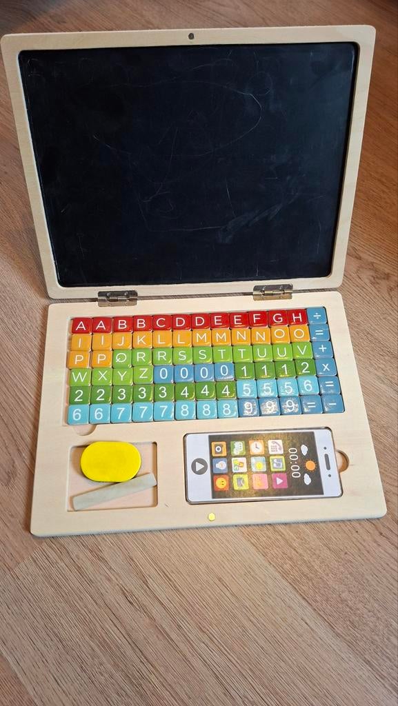 Houten Educatieve Kinder Laptop met Krijtbord & Letters, Ophalen of Verzenden, Gebruikt, Taal en Lezen