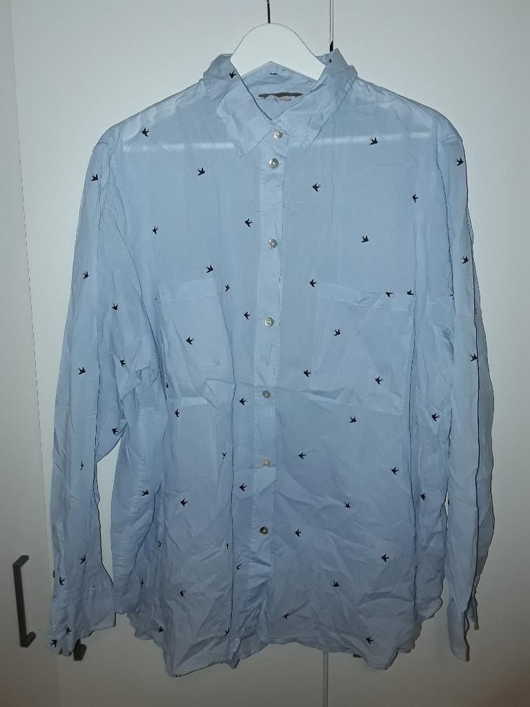 H&M+ Licht Blauwe Blouse Met Vogeltjes Print Maat 50, H&M, Blauw, Blouse of Tuniek, Nieuw