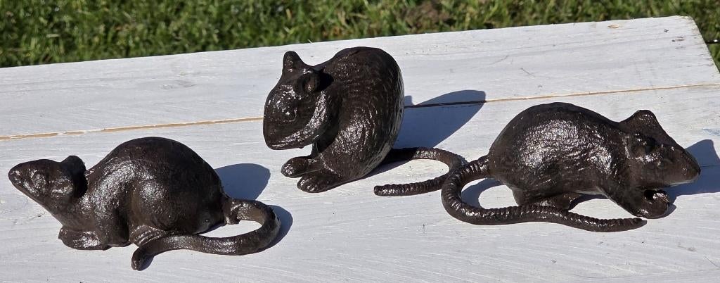 3 MUIZEN / gietijzer / setprijs, Tuin en Terras, Tuinbeelden, Nieuw, Dierenbeeld, Metaal, Ophalen of Verzenden