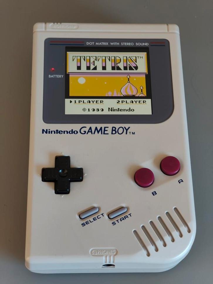 Nintendo Game Boy Classic met IPS mod en game Tetris, Spelcomputers en Games, Spelcomputers | Nintendo Game Boy, Nieuw, Game Boy Classic