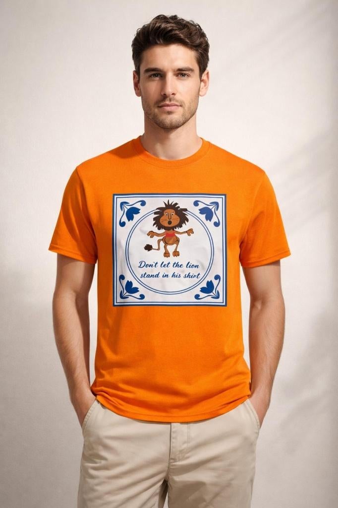 Partij oranje heren t-shirts met leeuwen slogan koningsdag