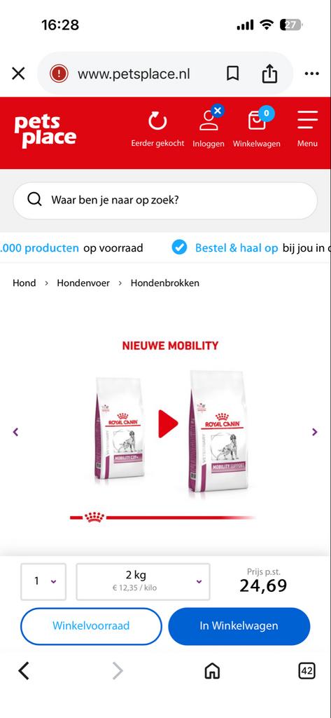 Royal Canin mobility support ruim 1 kg, Dieren en Toebehoren, Dierenvoeding, Ophalen, Hond