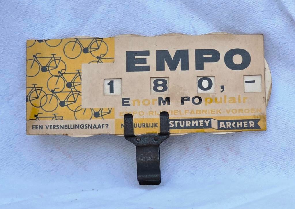 Antiek prijskaartje fietsen rijwielen Empo, Ophalen of Verzenden, Gebruikt
