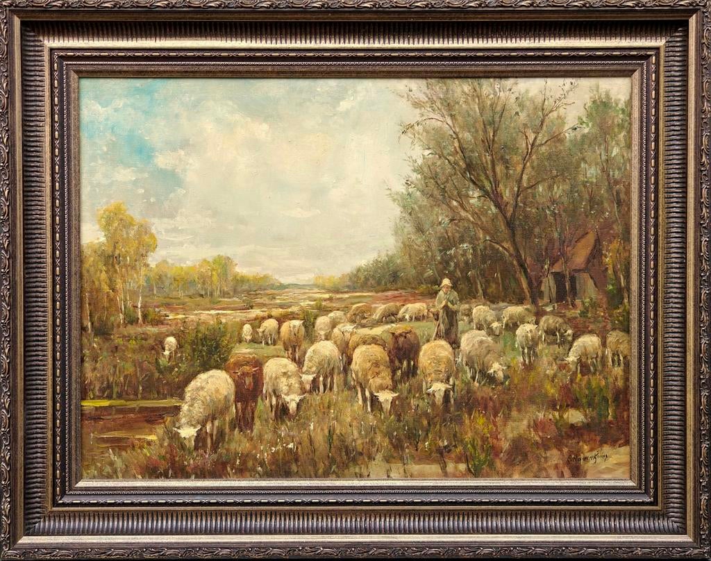 Gerrit Haverkamp (1972-1926) - Herderin met schapen, Ophalen of Verzenden