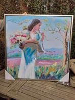 Gr. Olieverf/Canvas Schilderij Baklijst "Het Bloemenmeisje", Ophalen of Verzenden