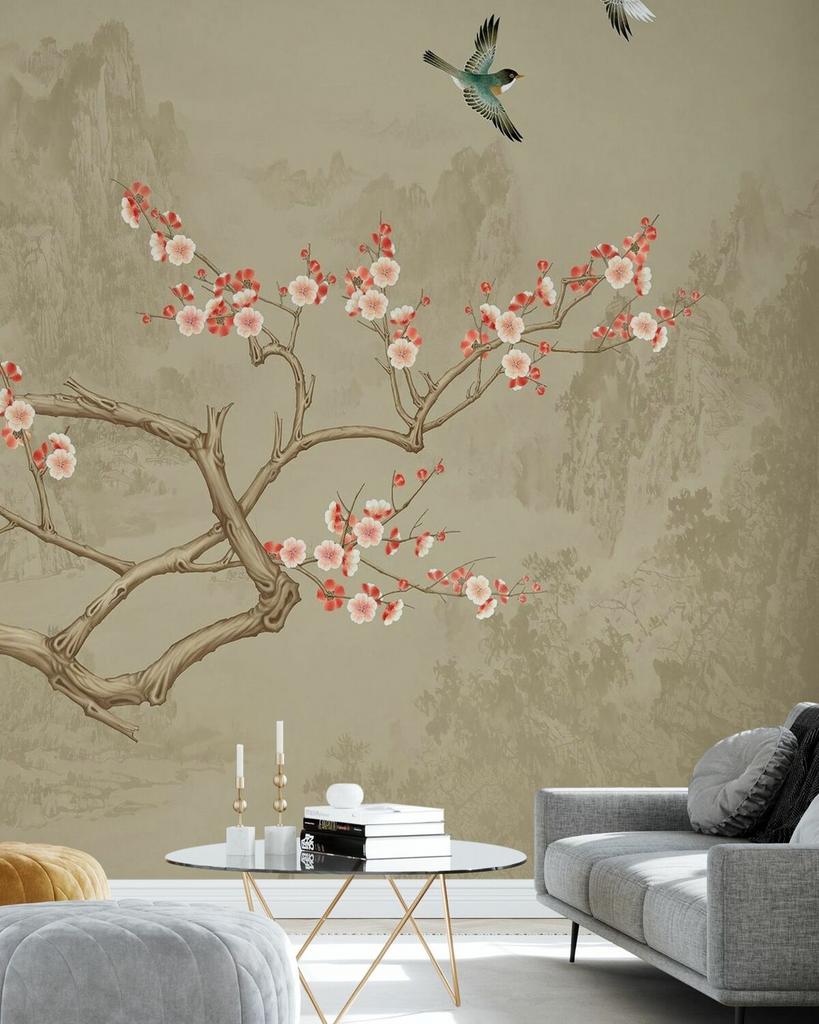Fotobehang 'Birds Heights Cocoa' van Photowall (380x255cm), Ophalen of Verzenden, Minder dan 10 m², Beige